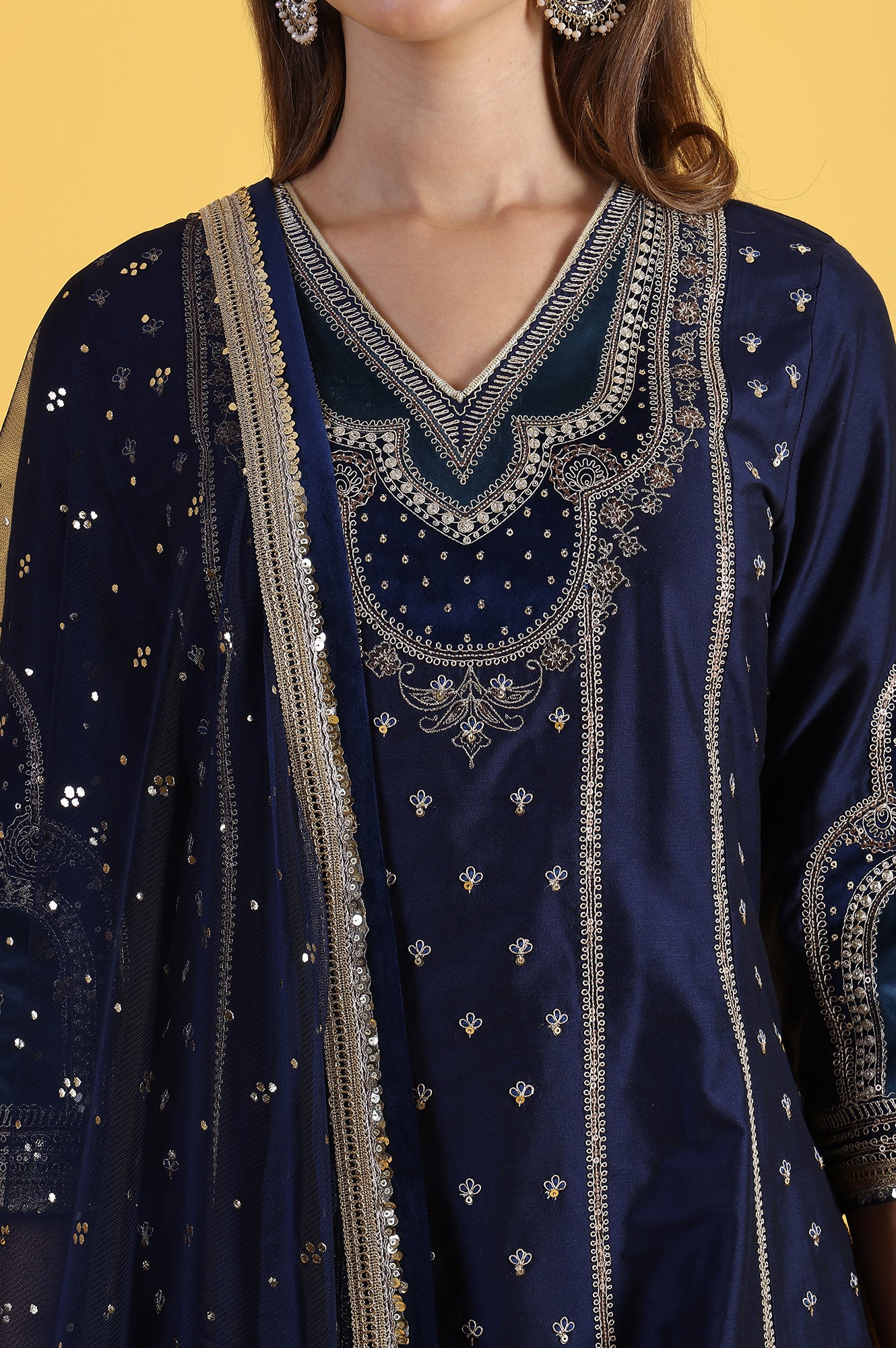 Blue Embroidered Kurta & Sharara with Dupatta Set