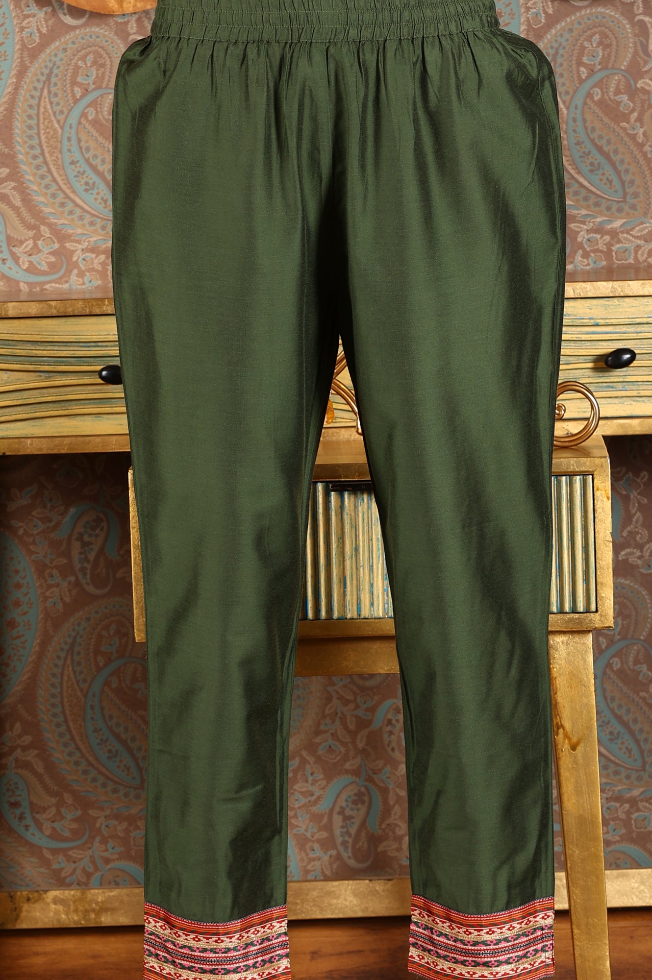 Green Ikkat Printed Embellished Organza Anarkali Kurta, Pants And Dupatta Set