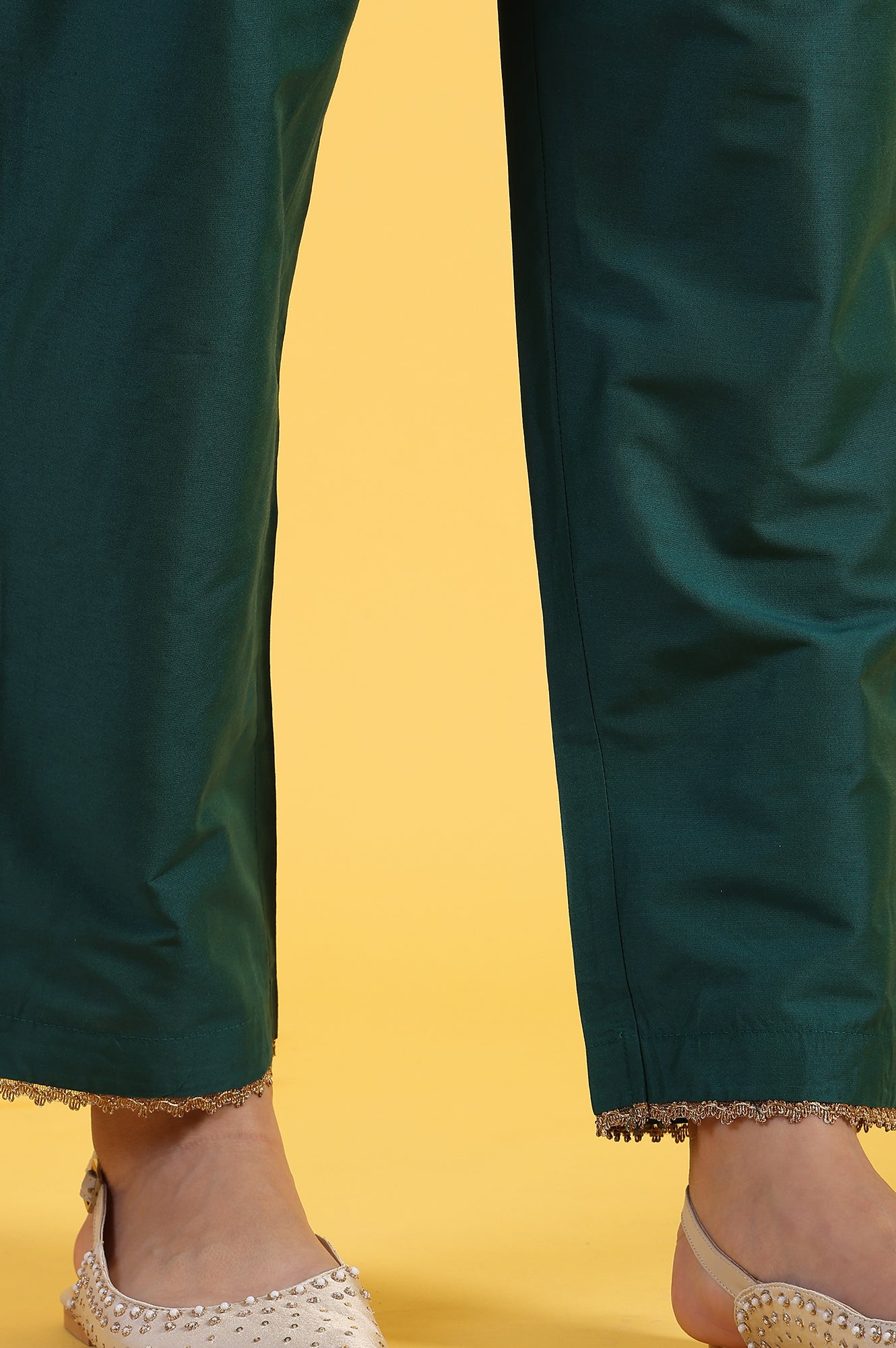 Green Solid SequinsFlared Kurta & Straight pant with Dupatta Set