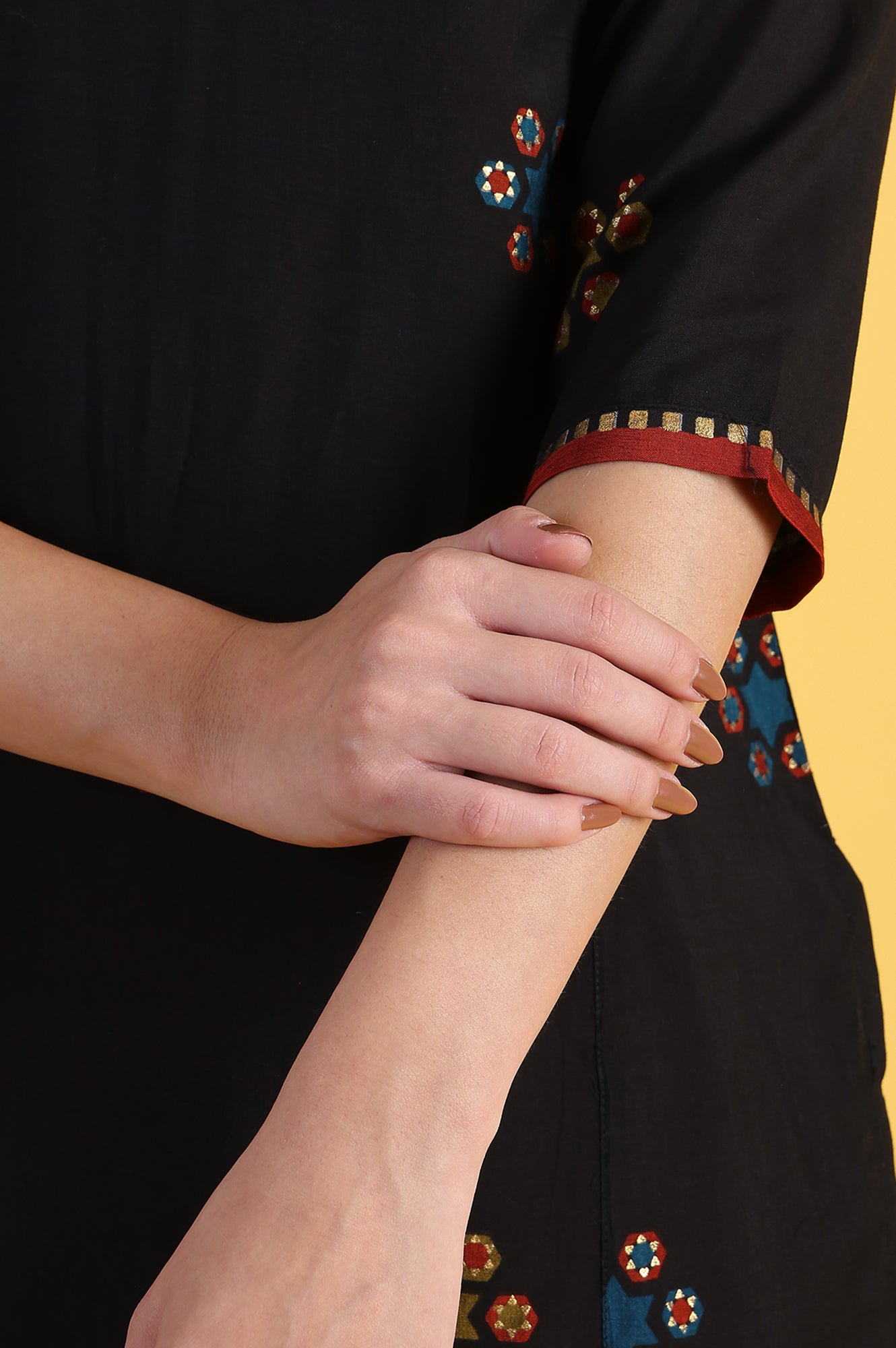 Black Printed Metallic Embroidery Straight Kurta & Sharara with Dupatta Set