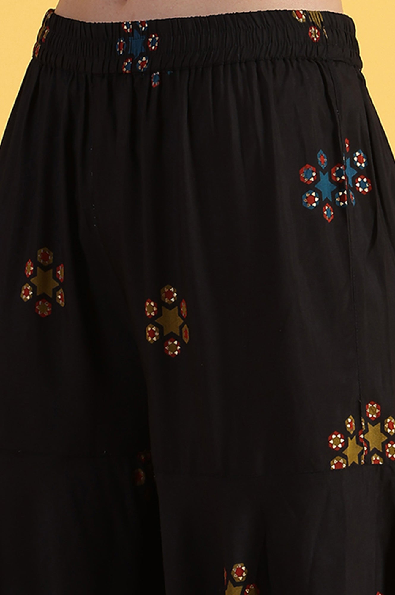 Black Printed Metallic Embroidery Straight Kurta & Sharara with Dupatta Set