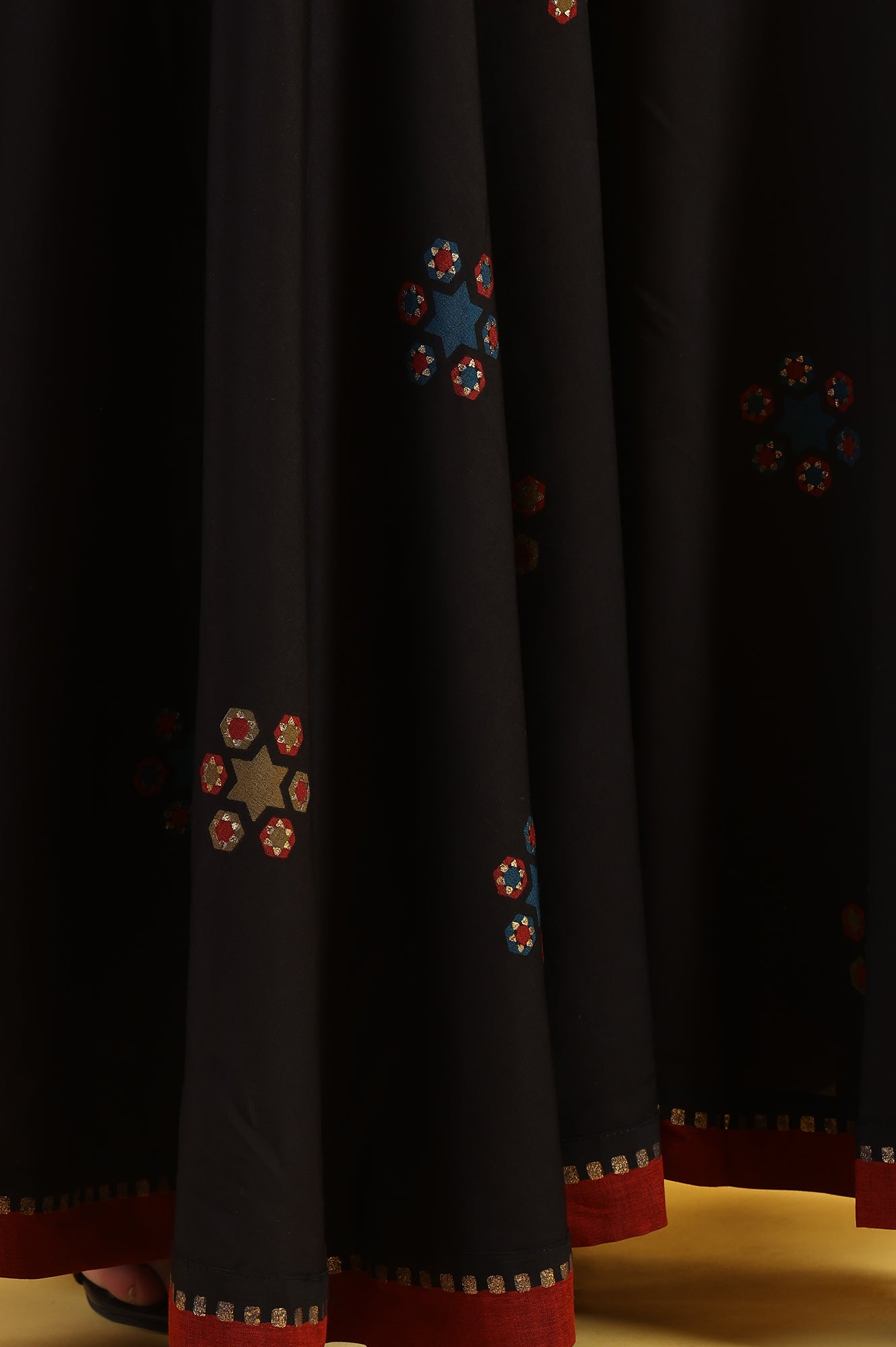 Black Printed Metallic Embroidery Straight Kurta & Sharara with Dupatta Set