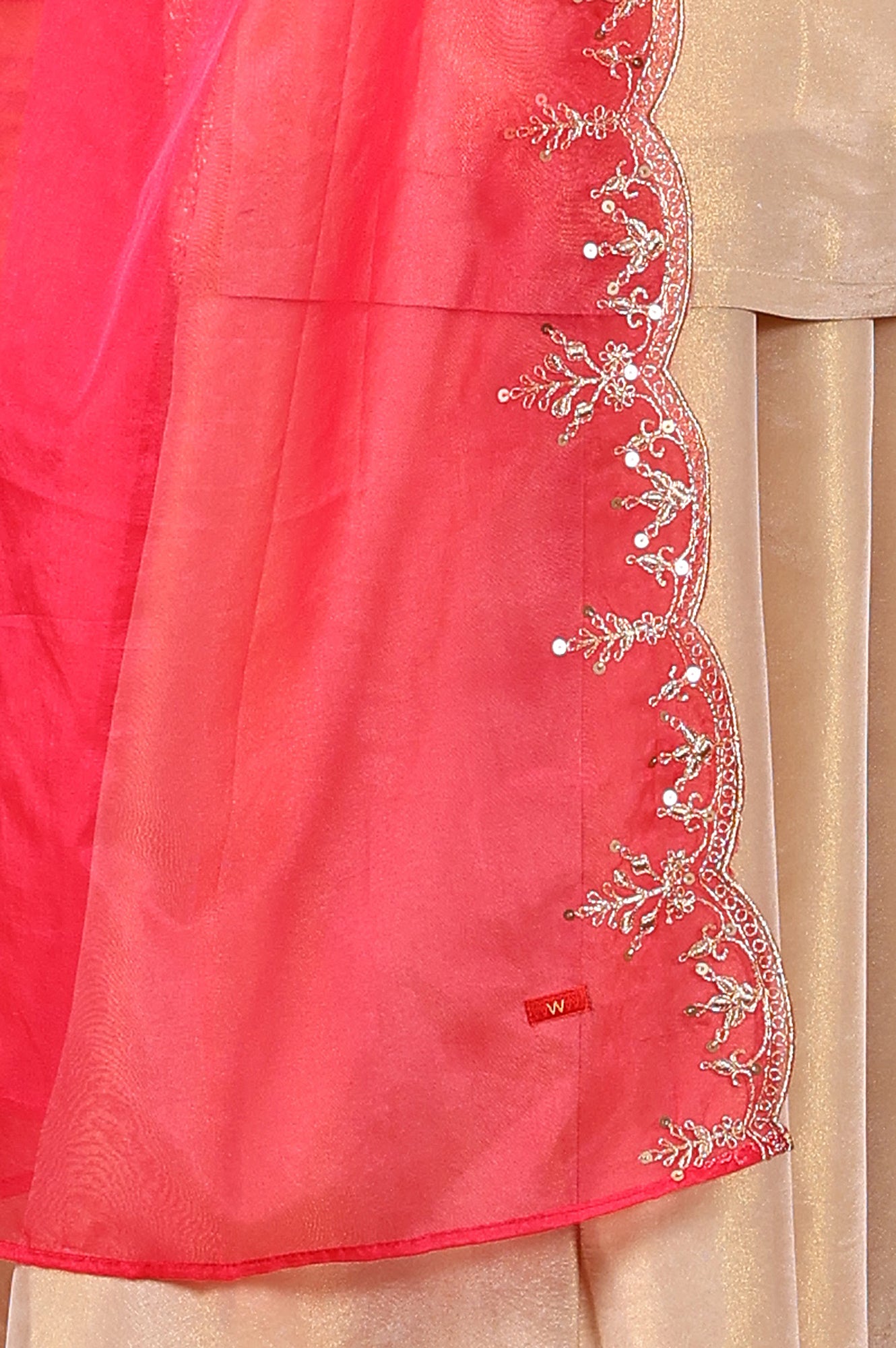 Gold Viscose Zari Embroidered Short Kurta, Flared Pants And Dupatta Set