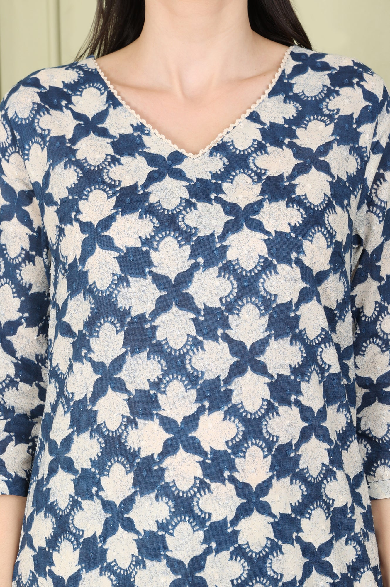 Blue Floral Printed Cotton Blend Straight Kurta And Pants Co-Ord Set - wforwoman