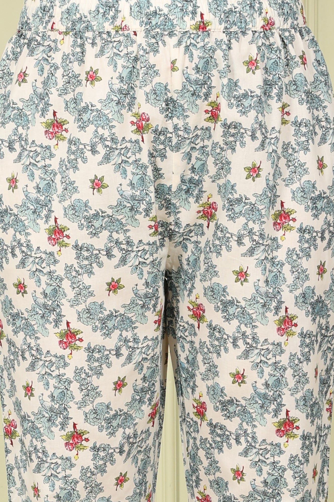 White Floral Printed A-Line Kurta, Pants And Dupatta Set