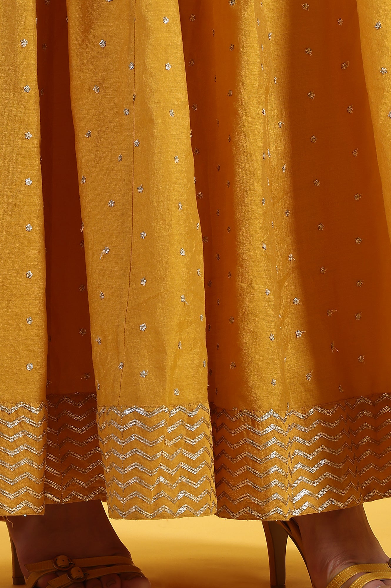 Yellow Metallic Embroidery Crop Top & Skirt with Dupatta Set