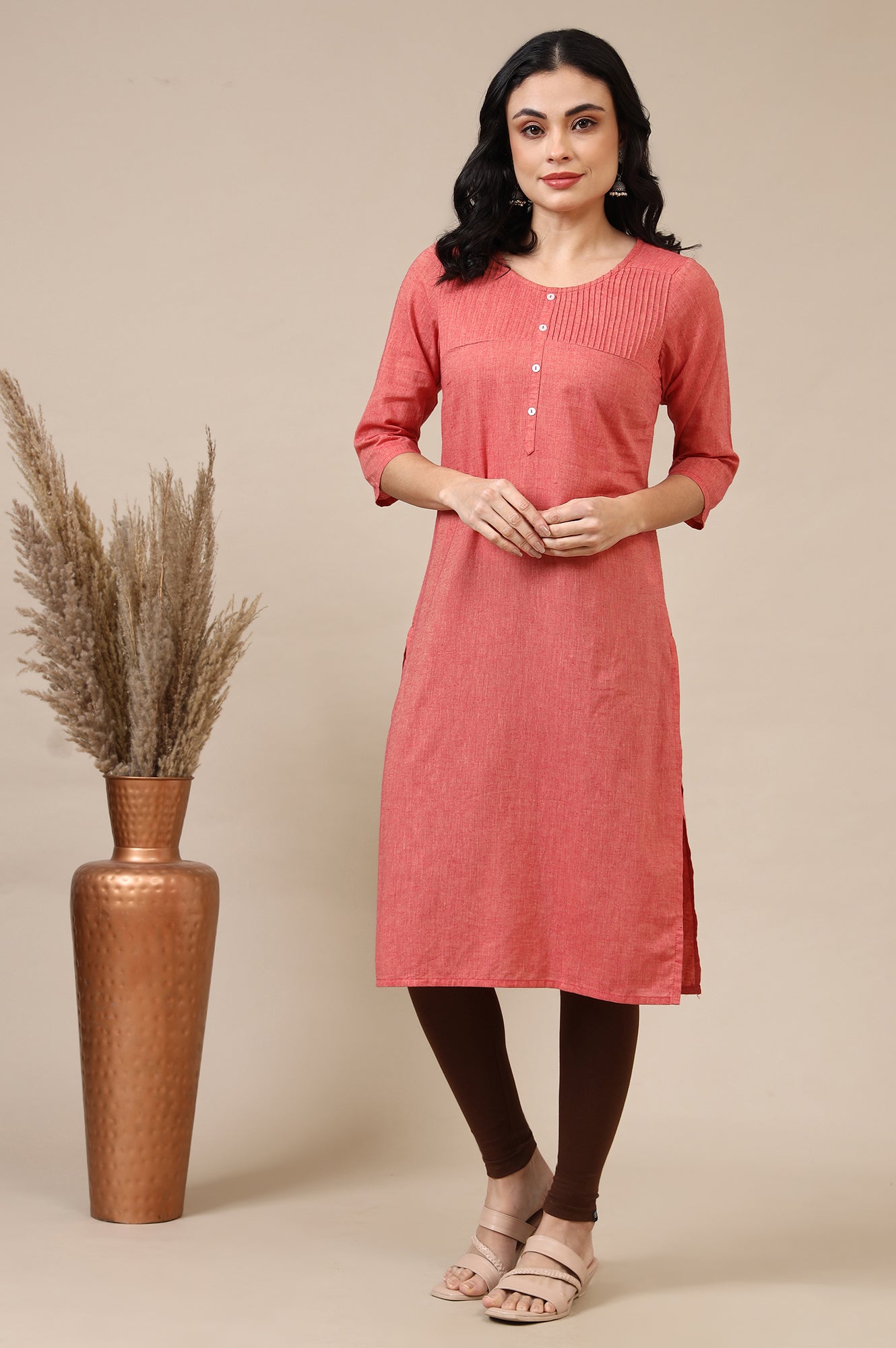 Brown Solid Skinny Fit Cotton Lycra Leggings