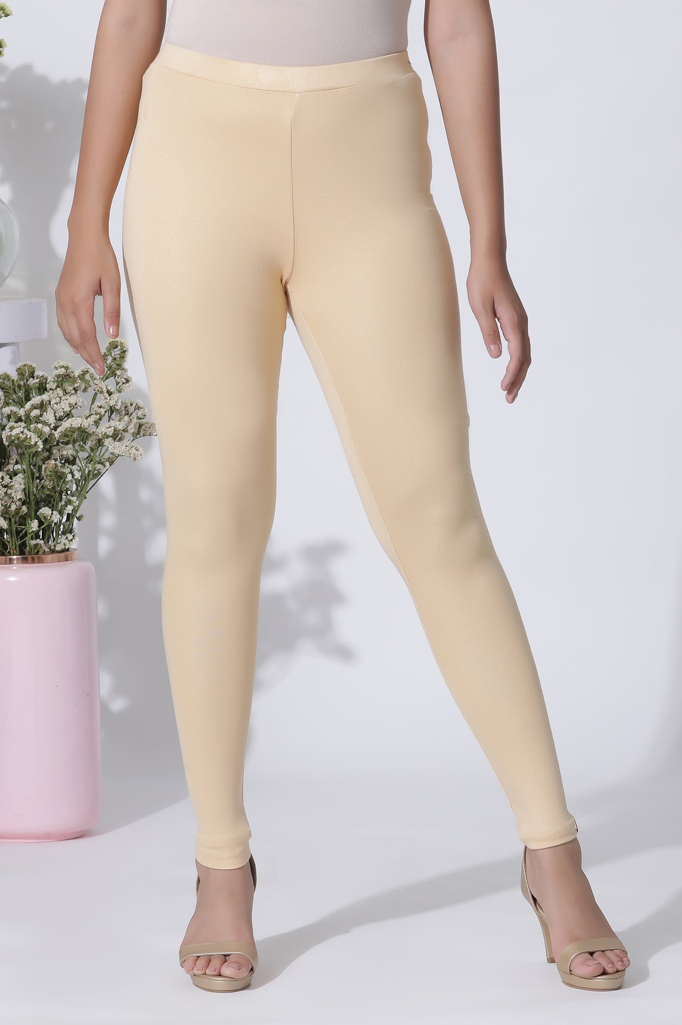 Peach Solid Viscose Lycra Ankle Length Leggings – wforwoman