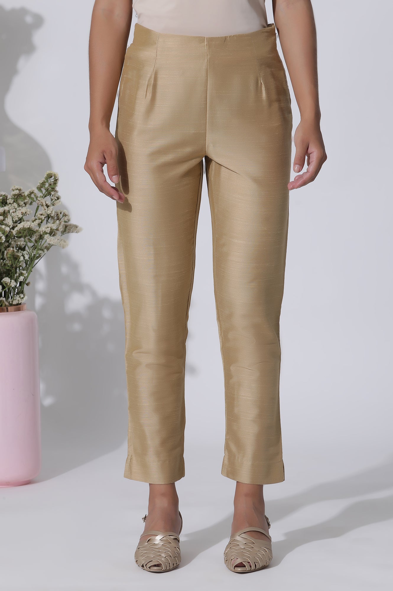 Golden Straight Fit Ankle Length Slim Pants – wforwoman
