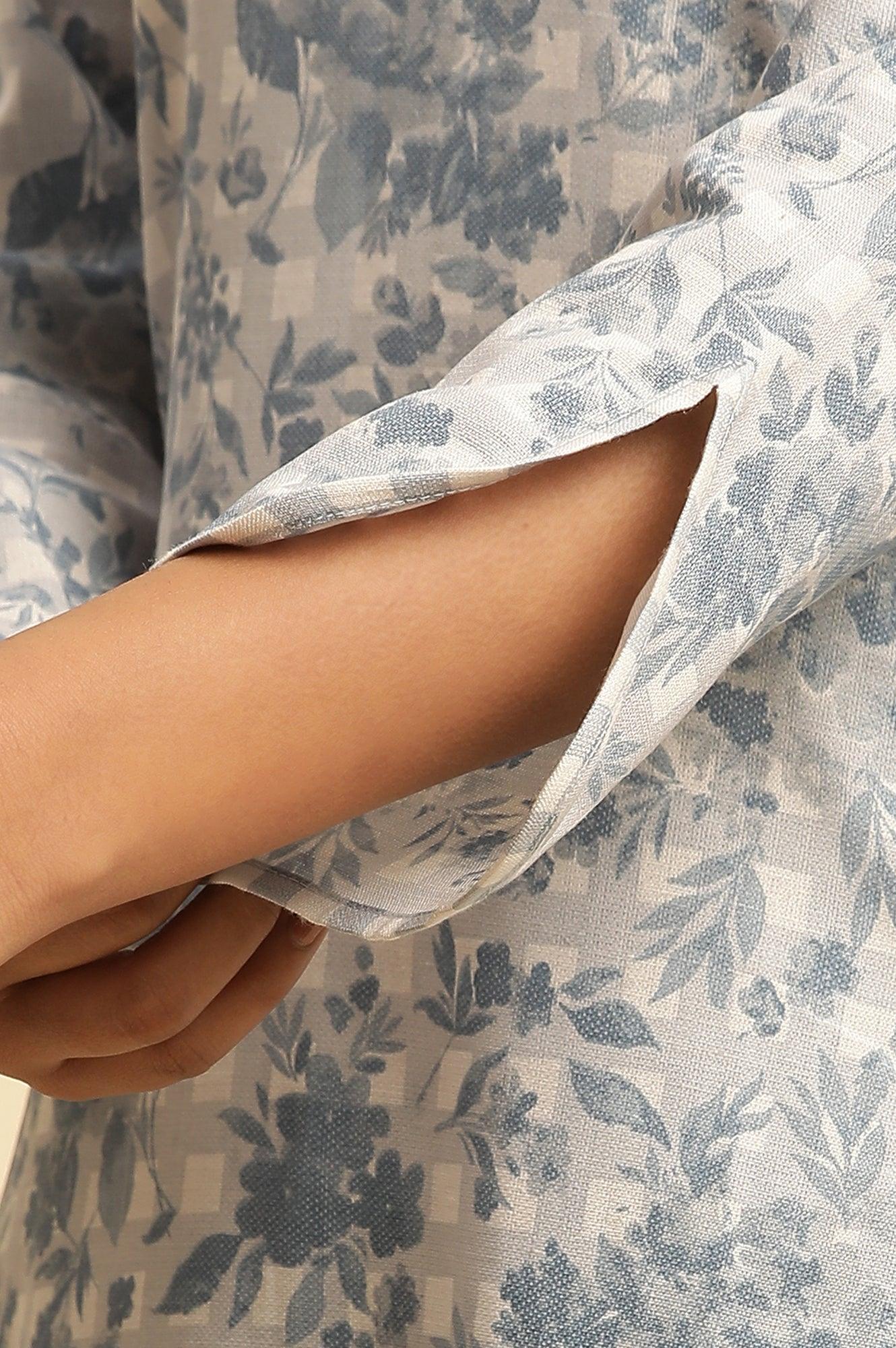 Blue Checker And Floral Printed Kurta - wforwoman