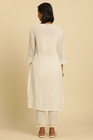 Ecru Chikankari Embroidered Crepe kurta