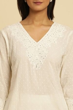 Ecru Chikankari Embroidered Crepe kurta