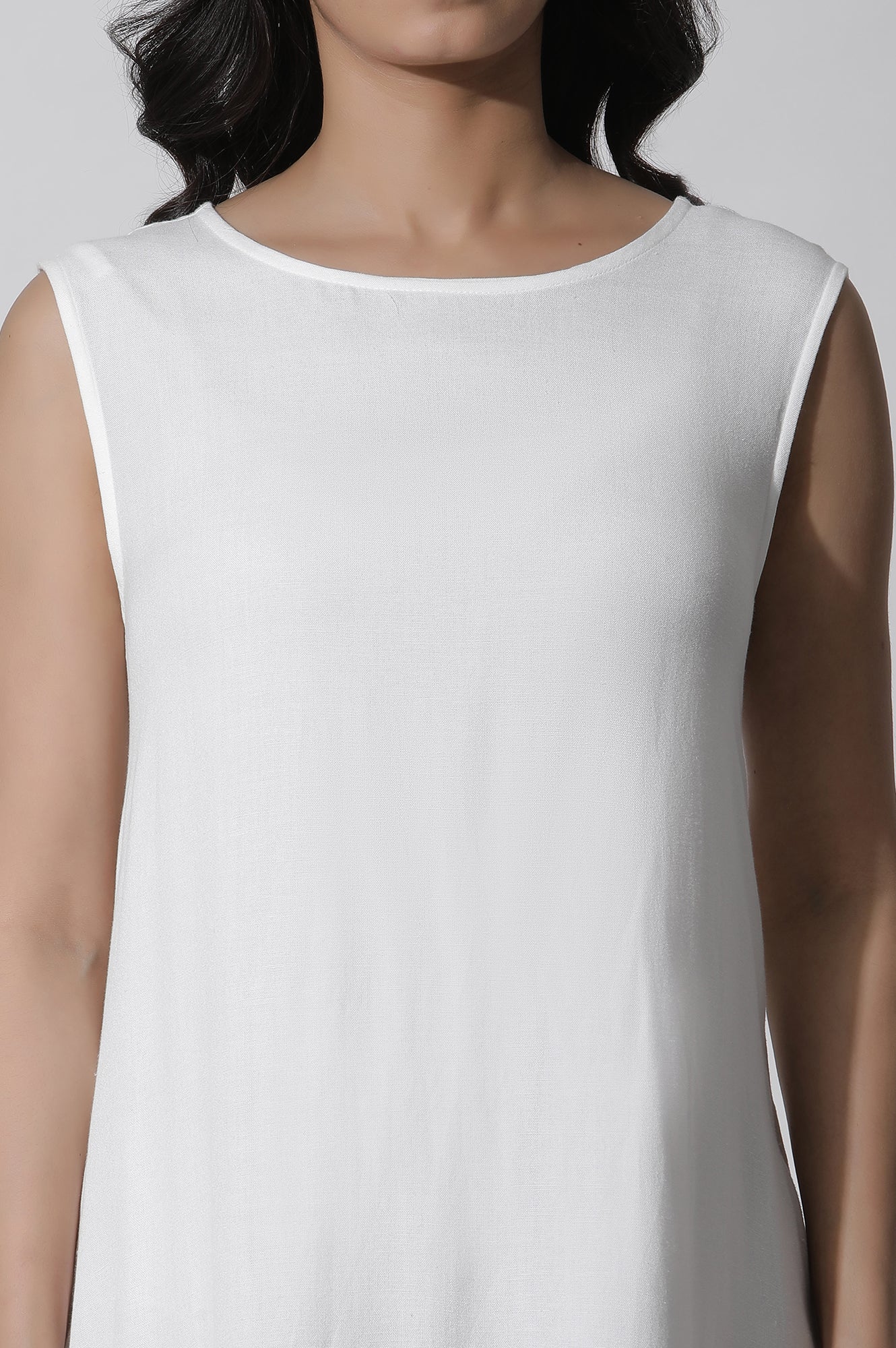 White Sleeveless Embroidered Cotton Western Dress