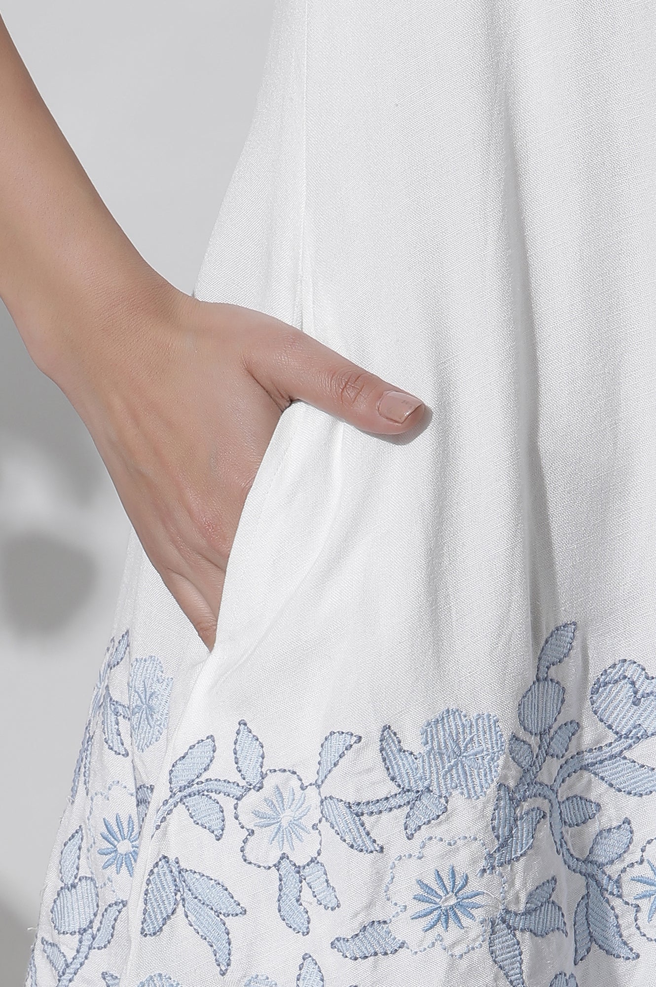 White Sleeveless Embroidered Cotton Western Dress