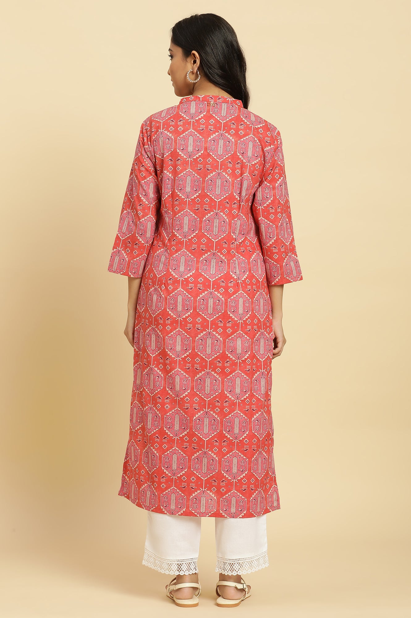 Red Geometric Printed Casual Kurta