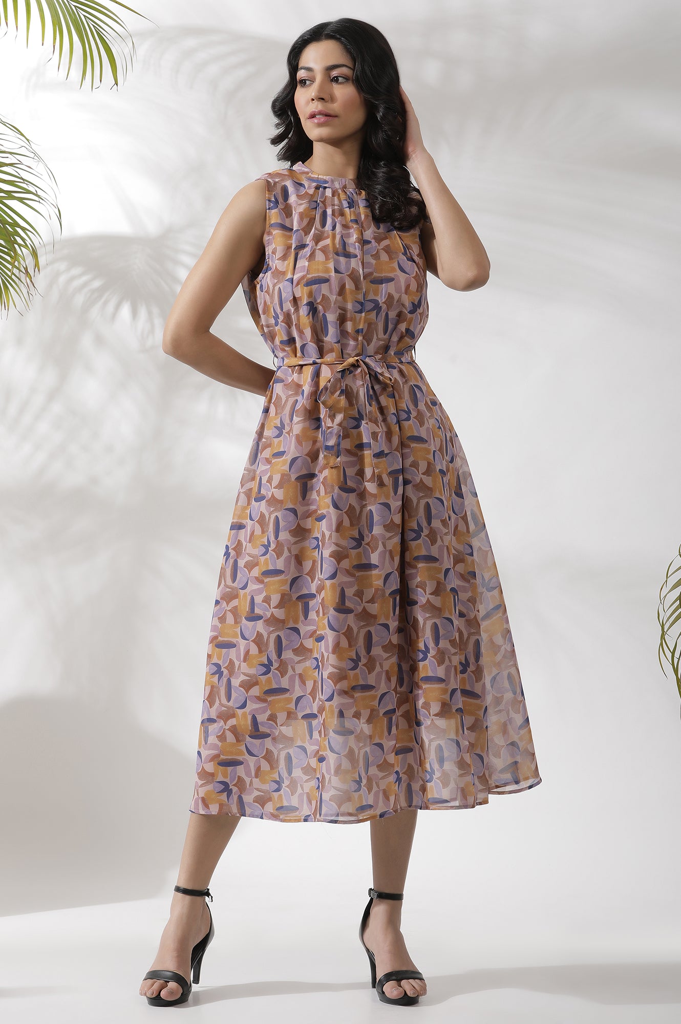 Multi-Coloured Abstract Printed Sleeveless Dress XS