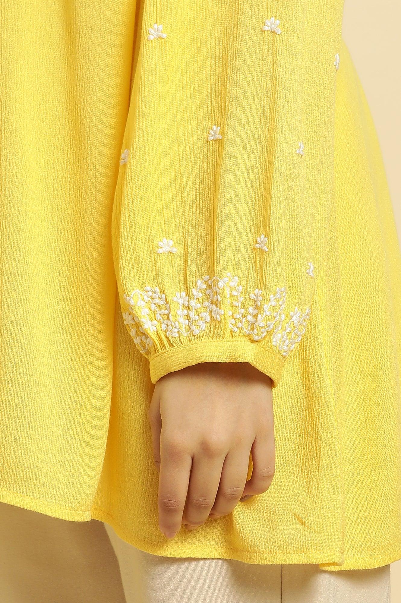 Yellow Summer Top With White Floral Embroidery - wforwoman