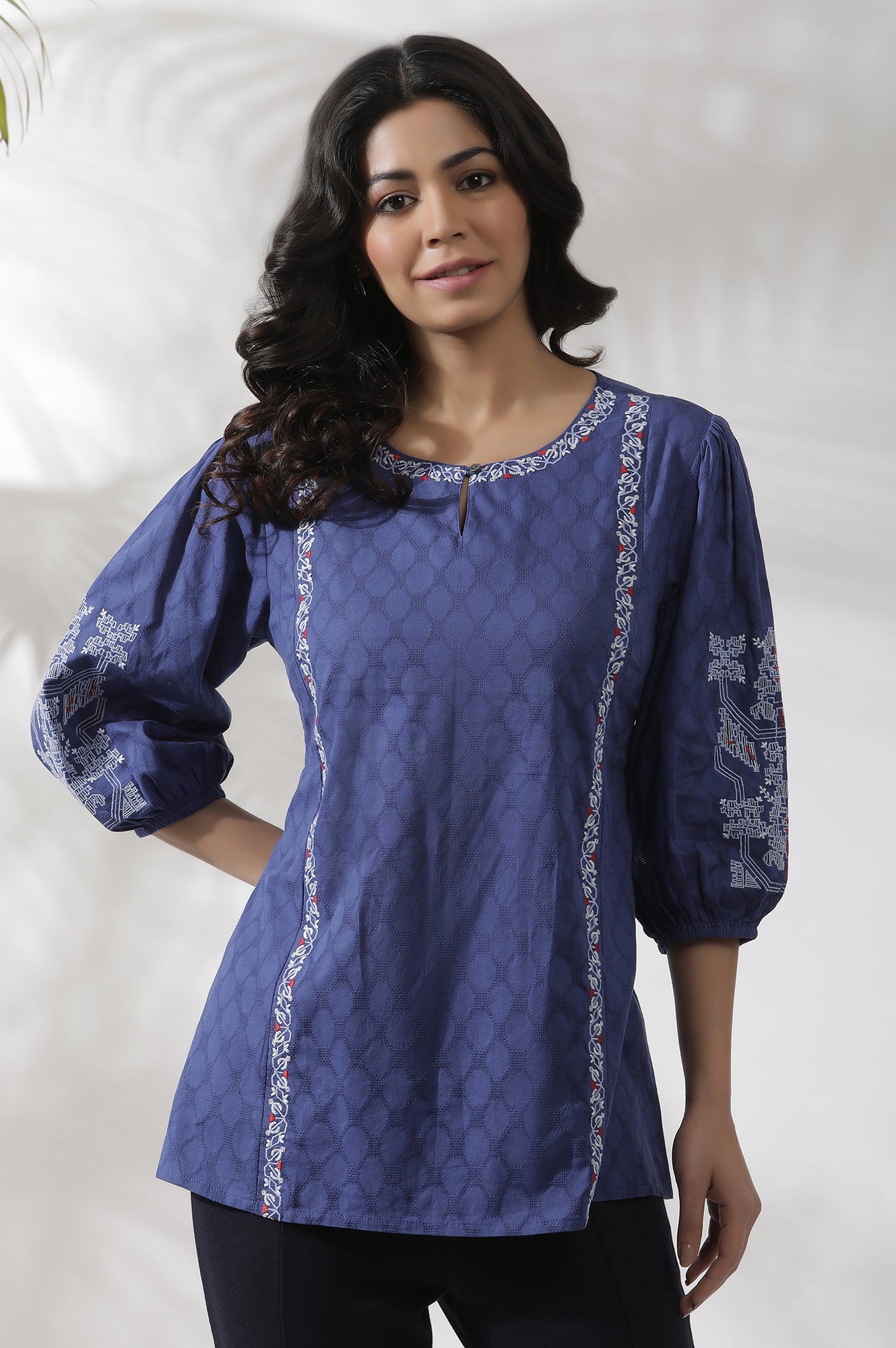 Navy Blue Cotton Western Top