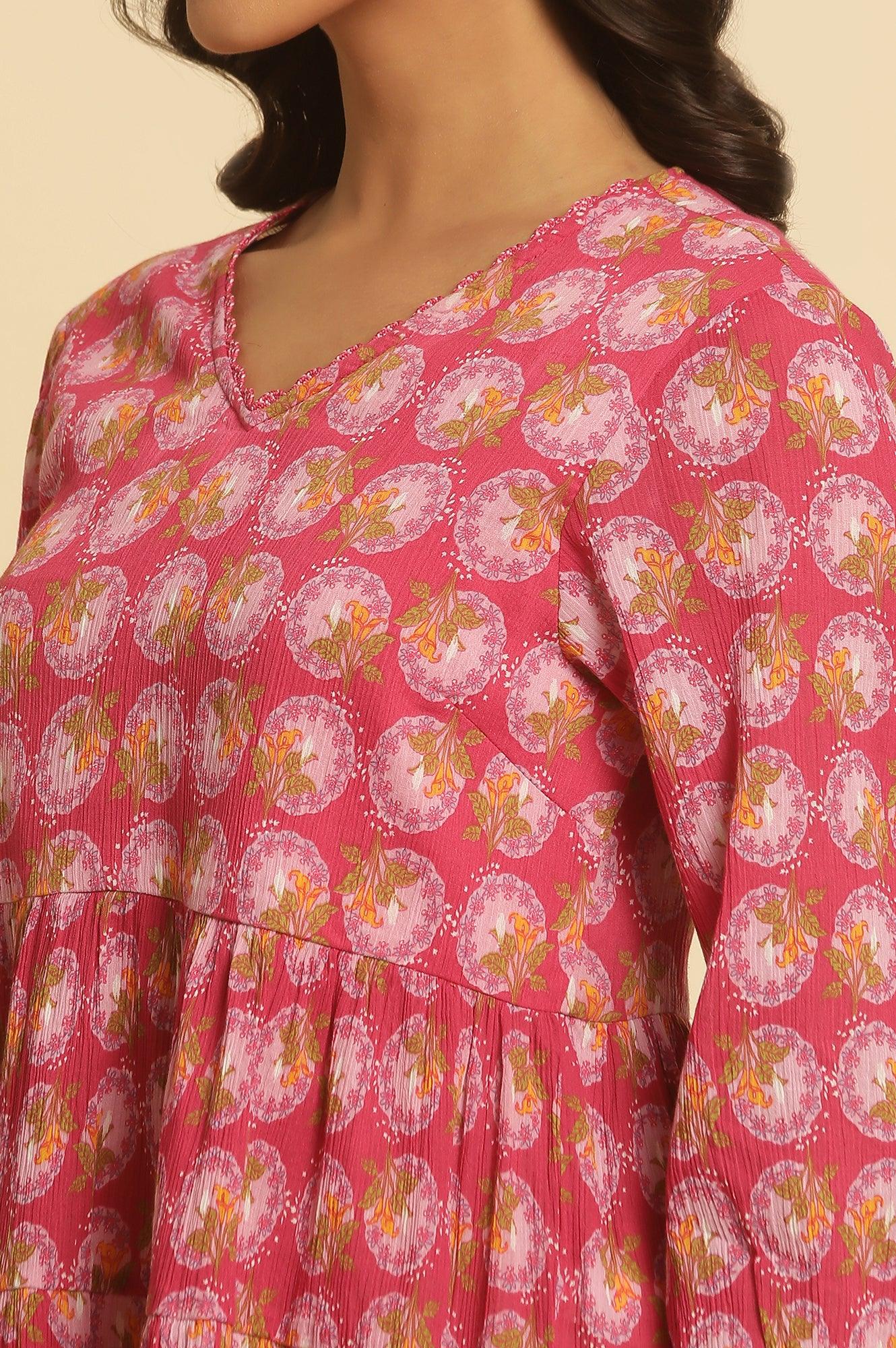 Pink Printed Tiered Top - wforwoman