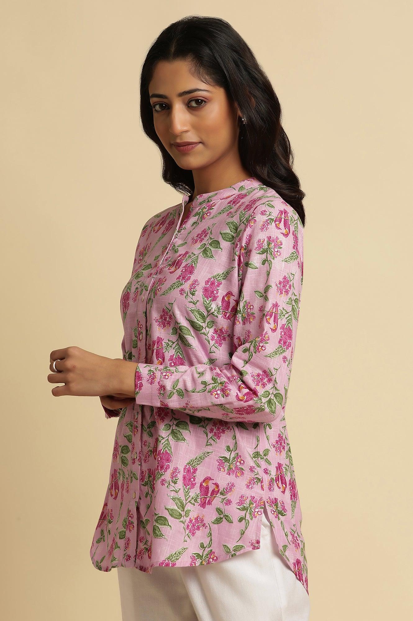 Pink Printed Cotton Shirt - wforwoman