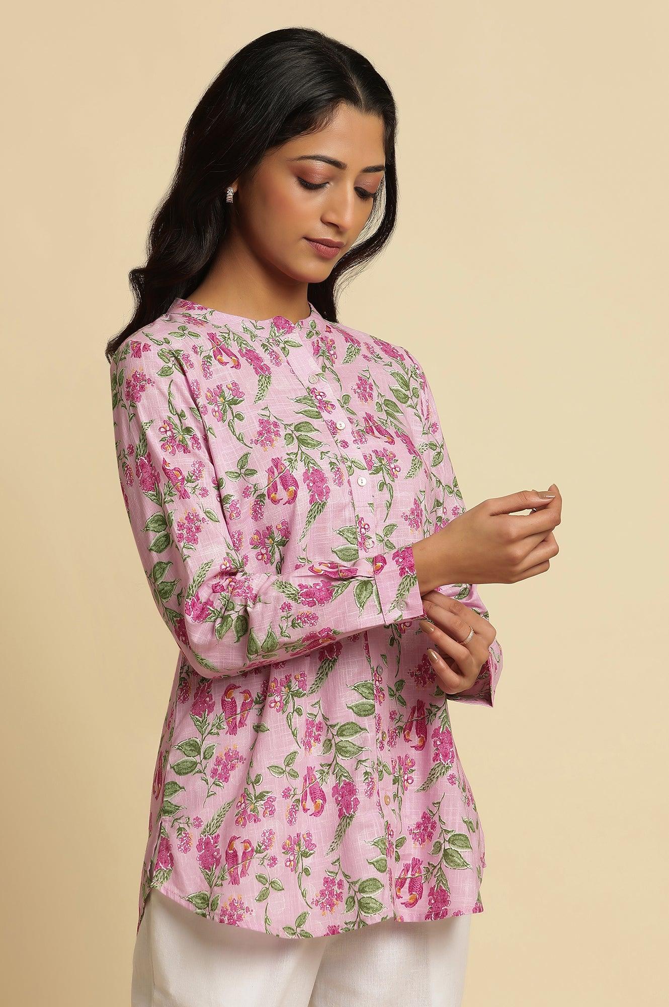 Pink Printed Cotton Shirt - wforwoman