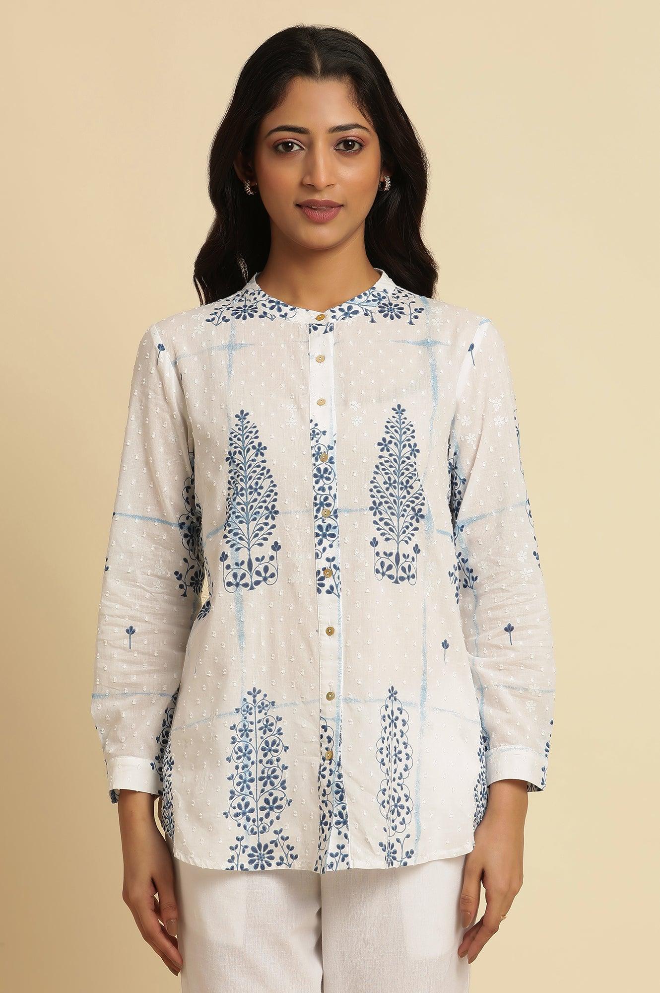 White Printed Cotton Shirt - wforwoman