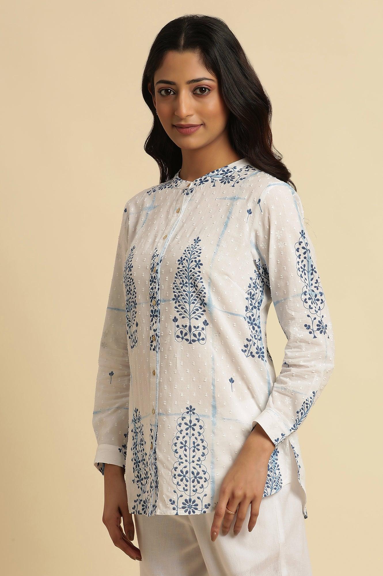 White Printed Cotton Shirt - wforwoman