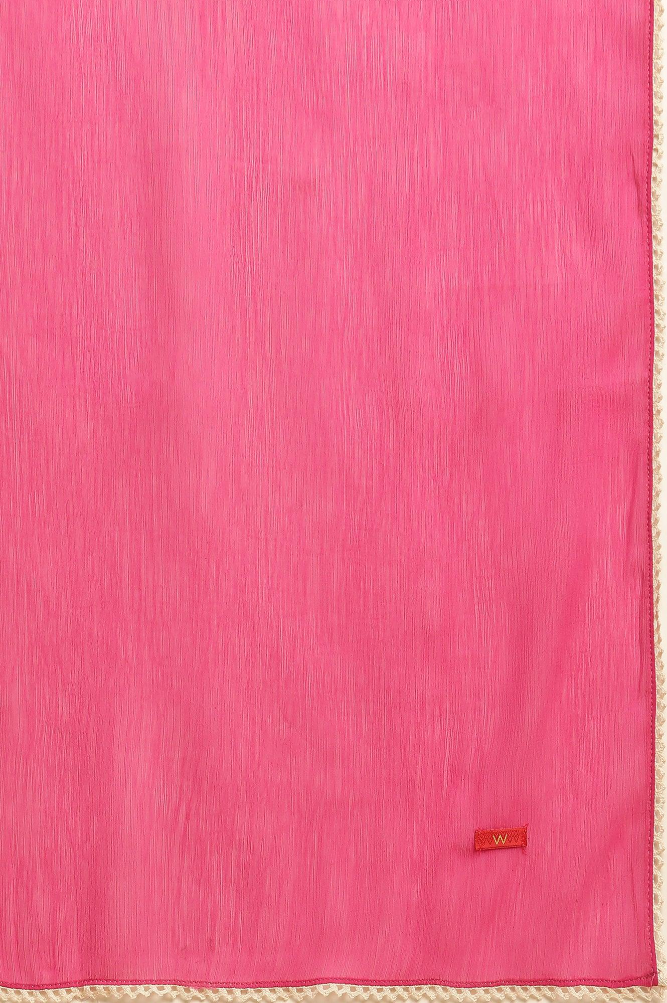 Pink Floral Printed A-Line Kurta, Pants And Dupatta Set - wforwoman