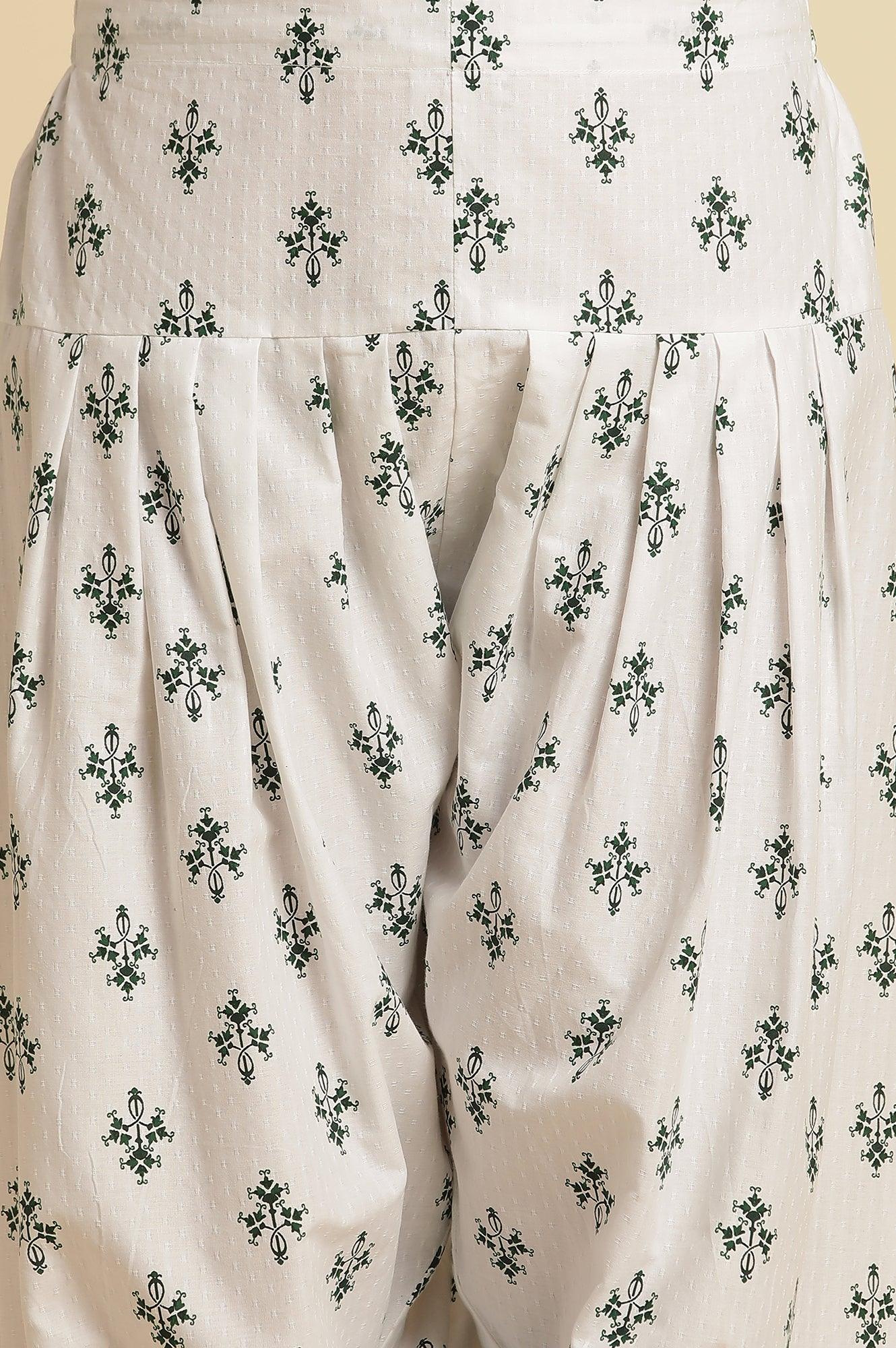 White Embroidered Kurta, Gathered Salwar And Dupatta Set - wforwoman