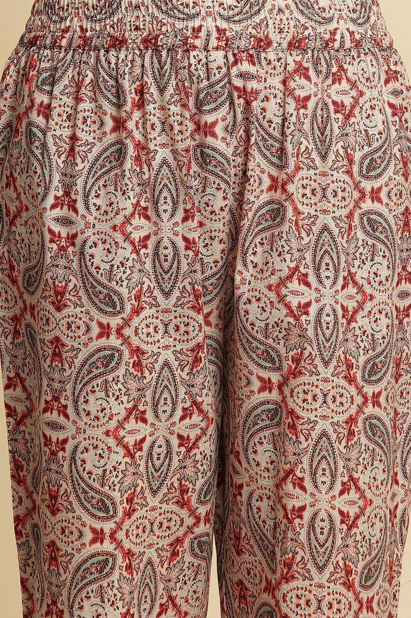 White Paisely Printed Kurta, Pants And Dupatta Set - wforwoman