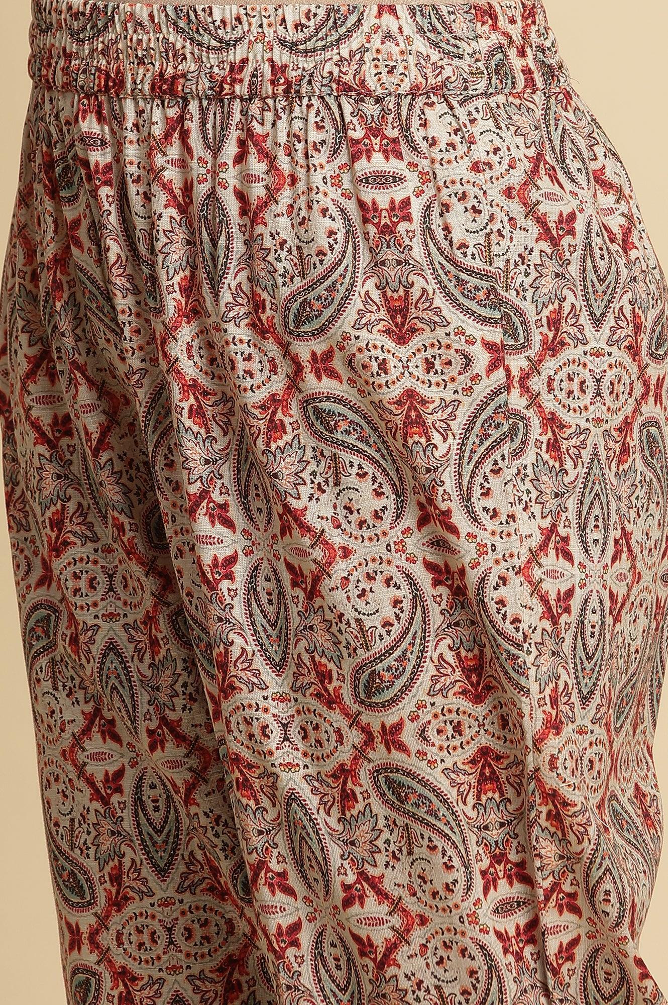 White Paisely Printed Kurta, Pants And Dupatta Set - wforwoman