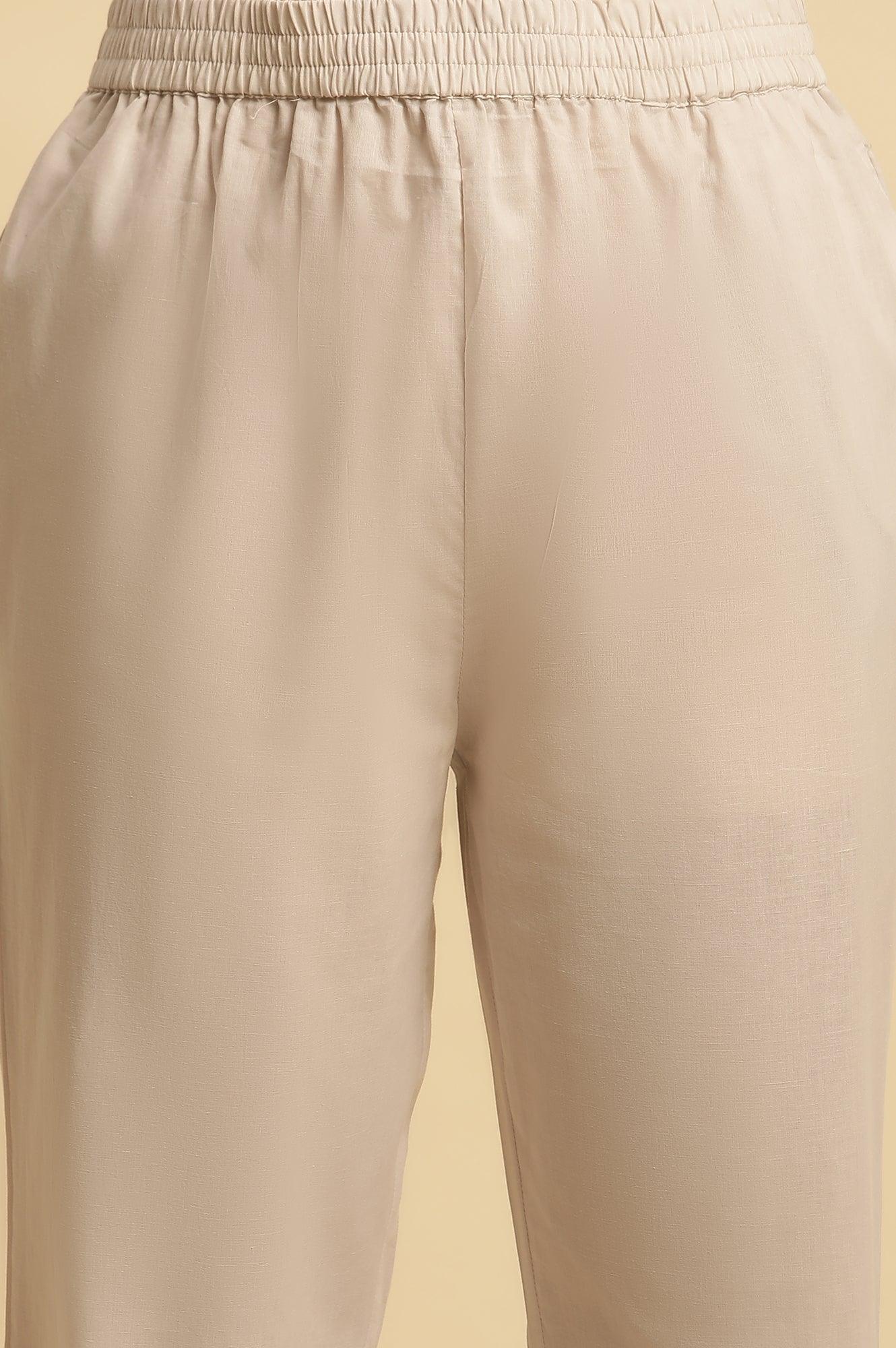 Light Grey Embroidered Cotton Kurta - wforwoman