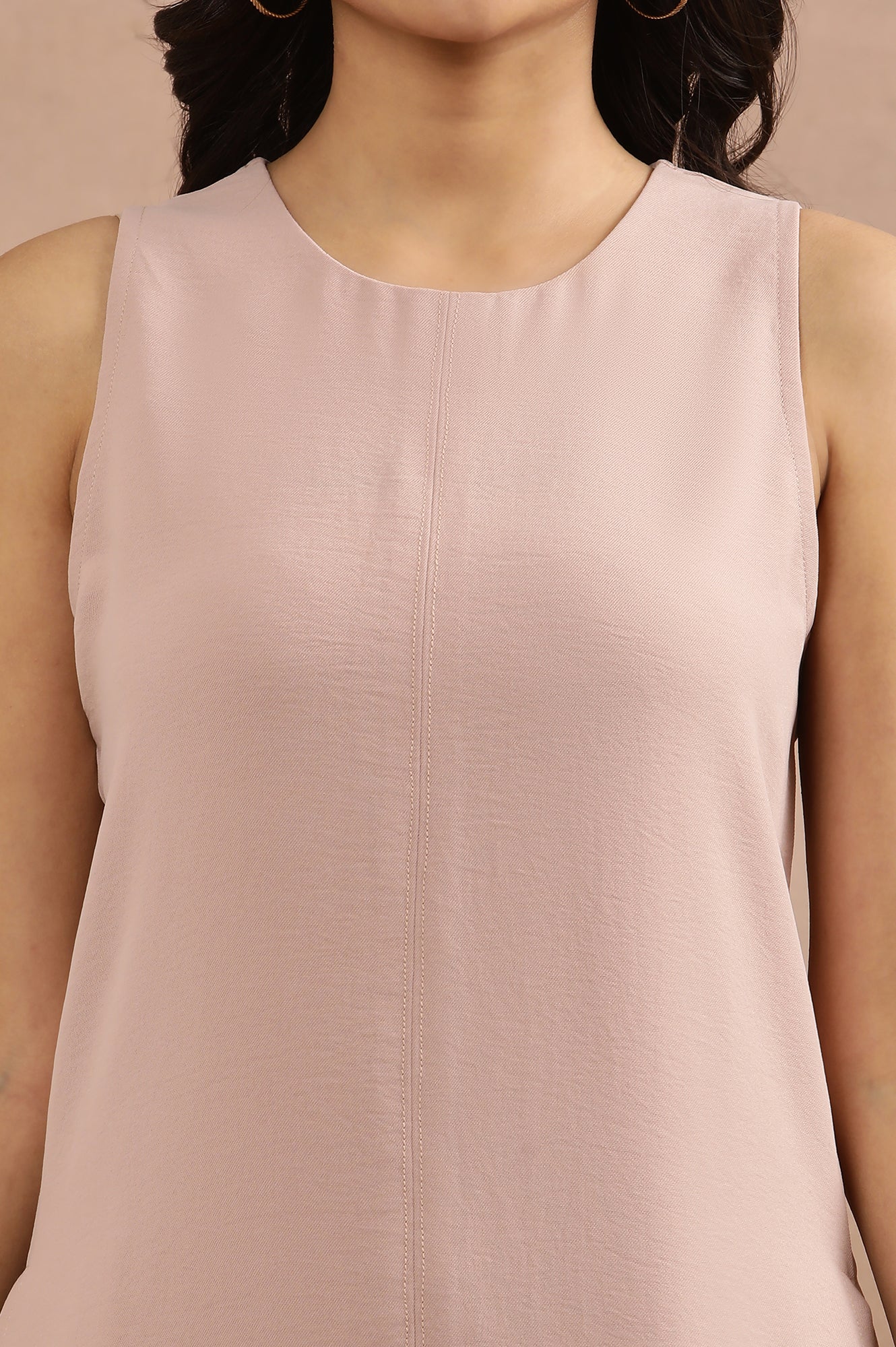 Pink Sleeveless Solid Straight Kurta And Pants Set