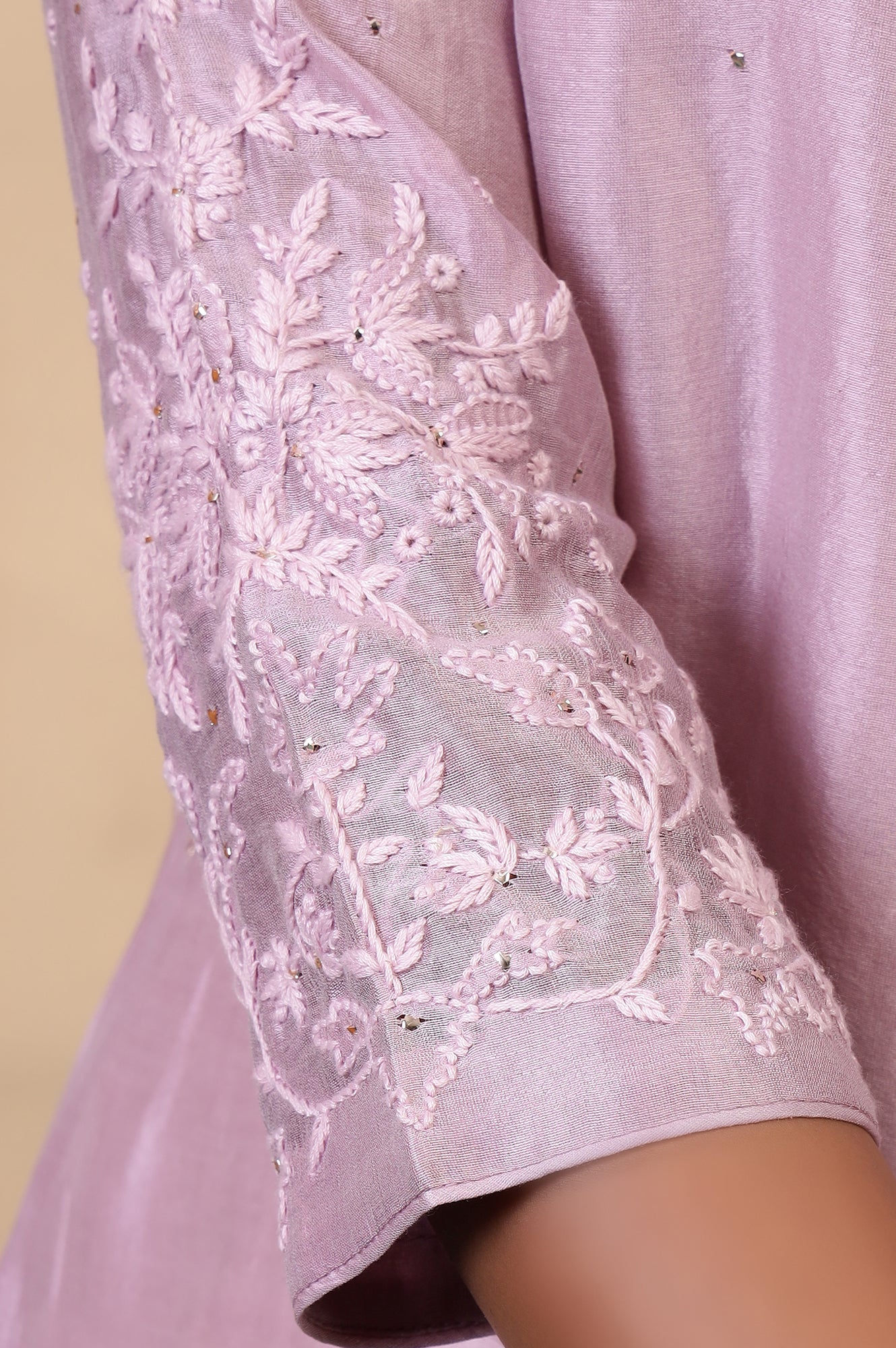 Folksong Lilac Cotton-Silk A-Line Embroidered Chikankari Regular Kurta