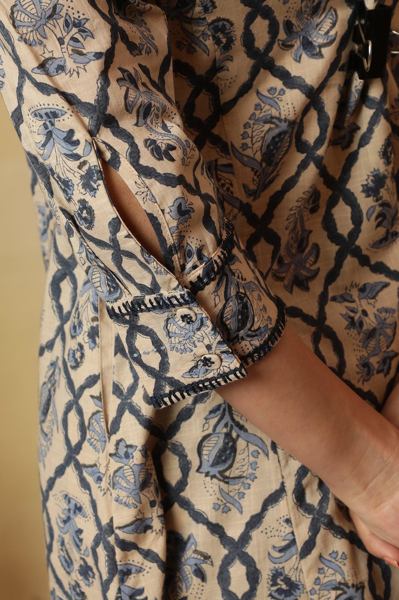 Ivory Jaal Block Printed Kurta In Cotton Slub - wforwoman