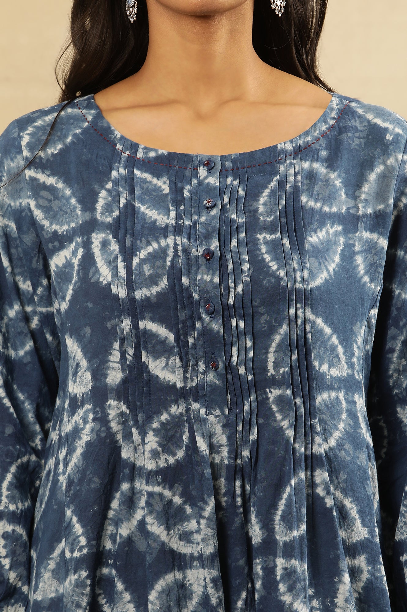 Indigo Shibori Pleated Flared Dress In Cotton Voile