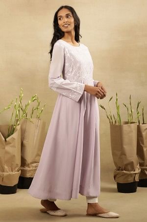 Lilac Chikankari Anarkali Kurta In Cotton Voile