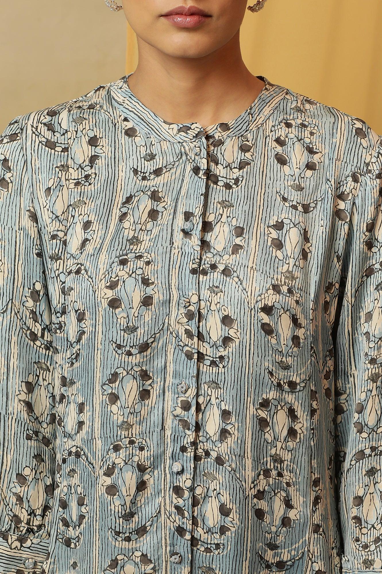 Light Blue Shirt Dress Kurta In Shiny Satin - wforwoman