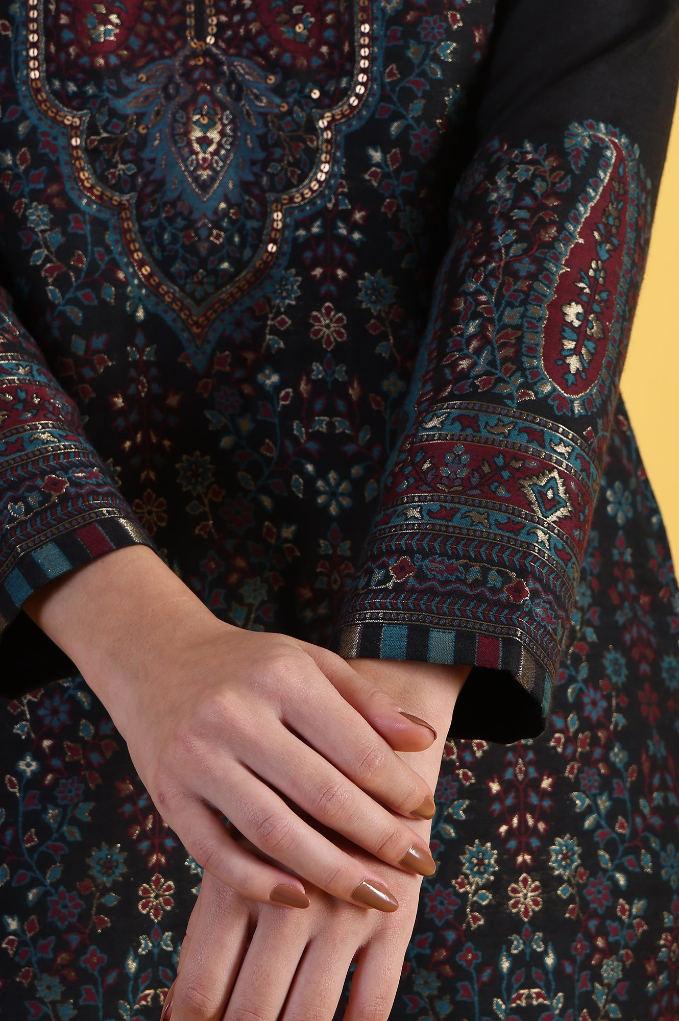 Black Yarn Dyed Sequins A-Line Kurta & Straight pant with Dupatta Set