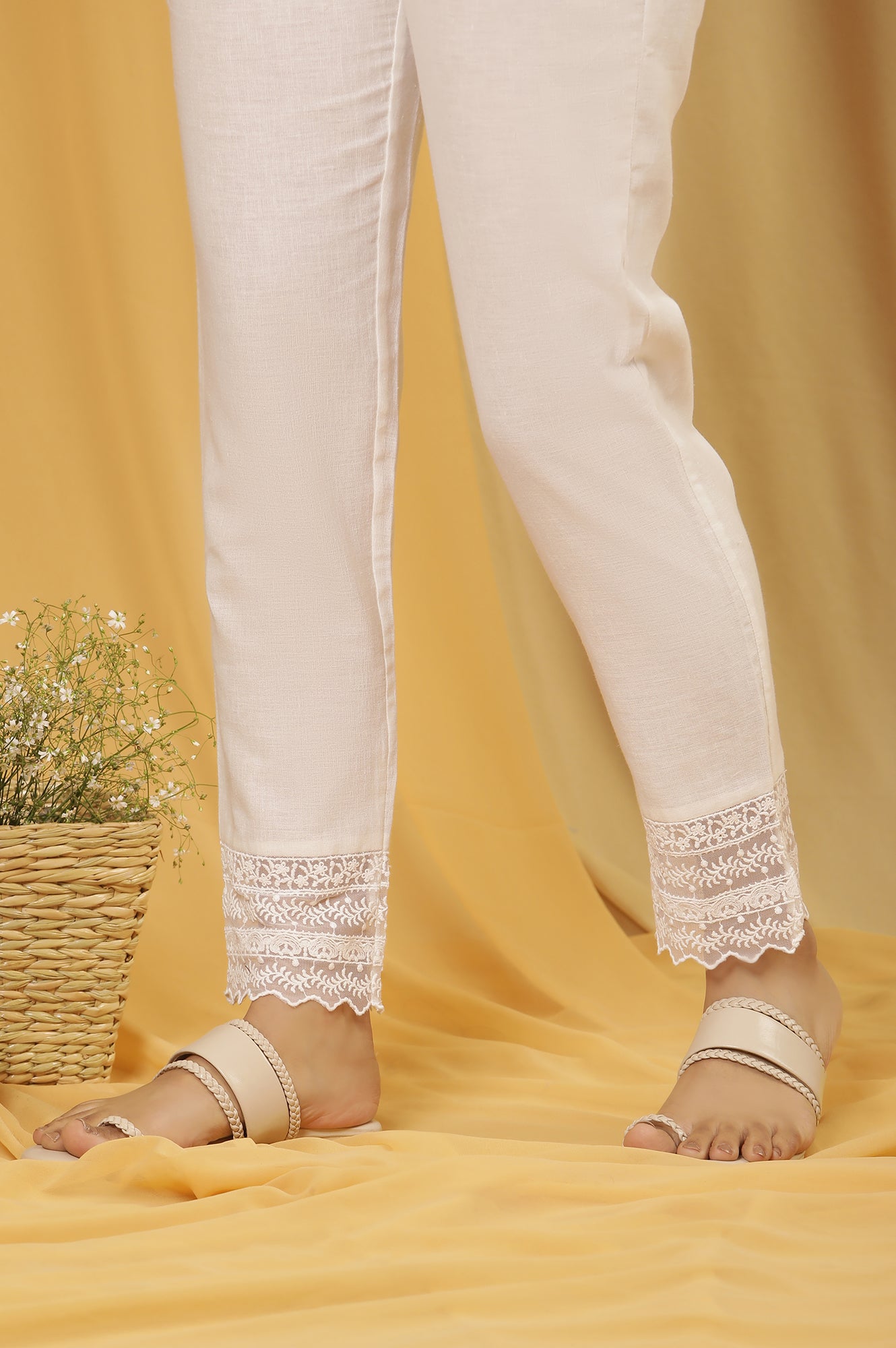 Light Pink Printed Straight Kurta And White Slim Pants