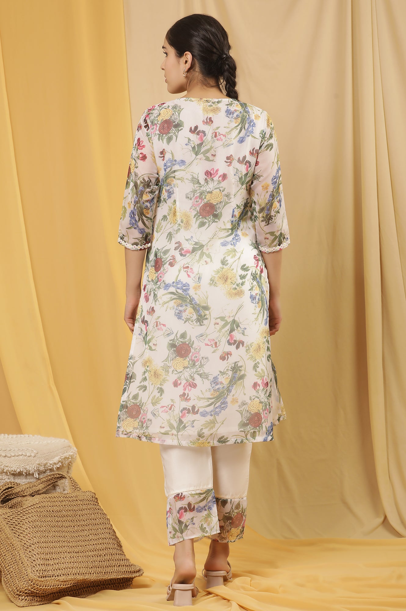 White Layered Organza Floral Printed Kurta
