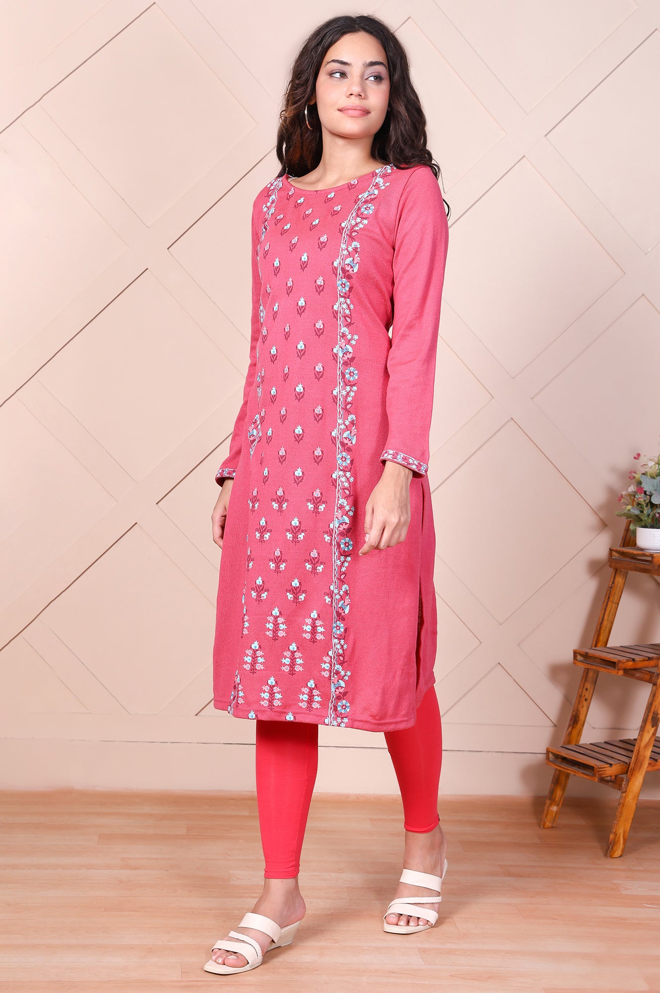 Pink Solid Ankle-Length Cotton Leggings