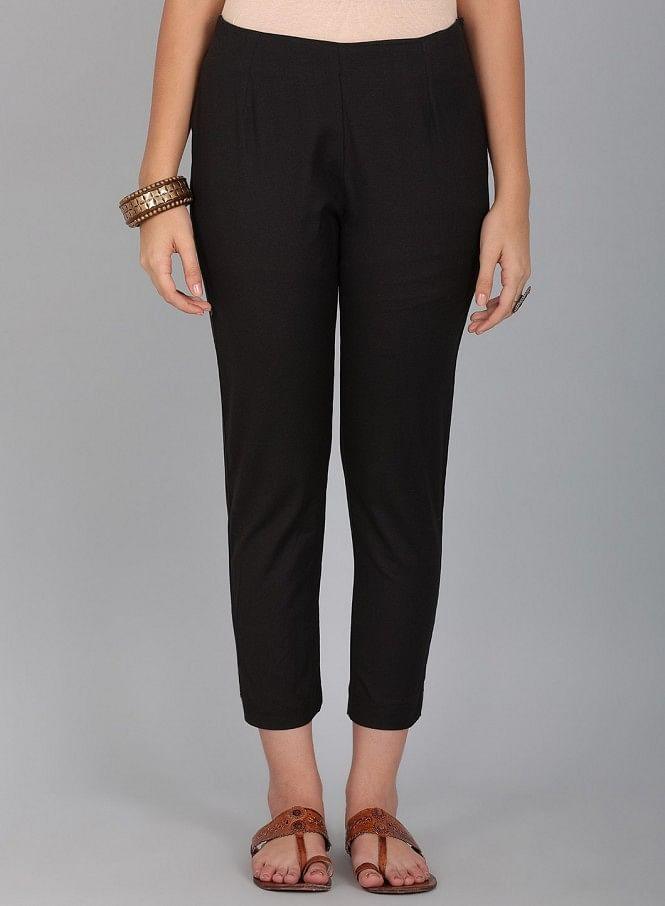 Black Solid Trousers - wforwoman