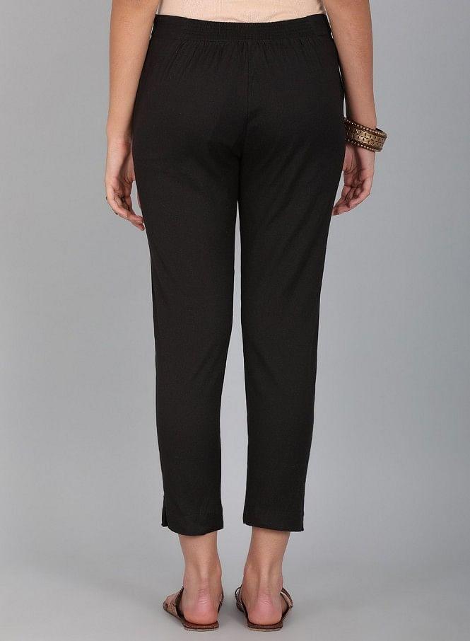 Black Solid Trousers - wforwoman
