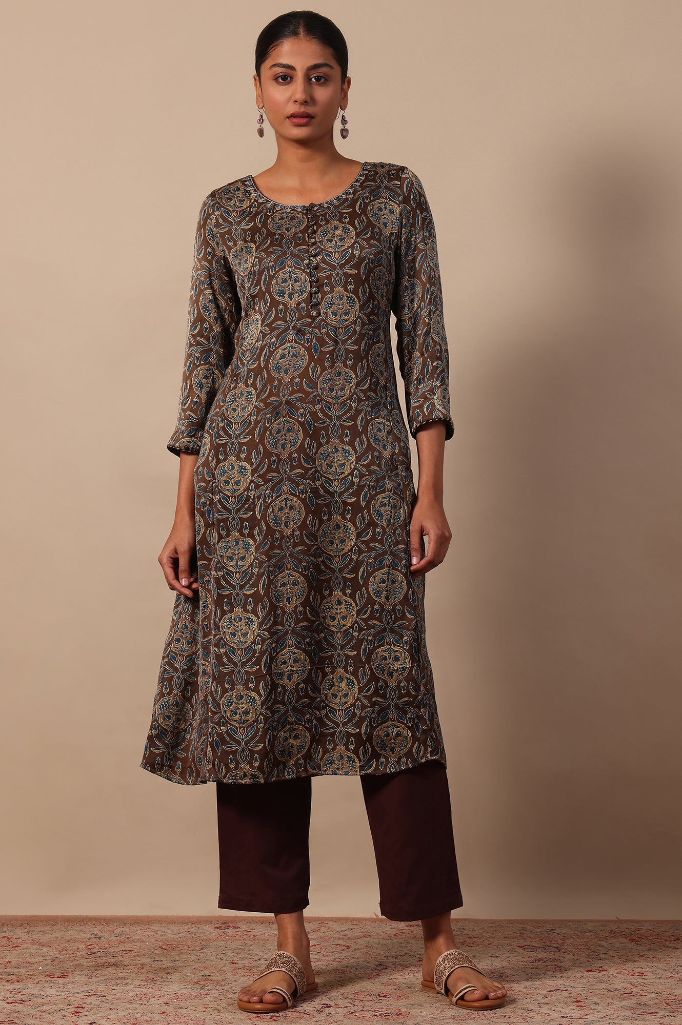 Floral Printed A-line Modal Satin Kurta