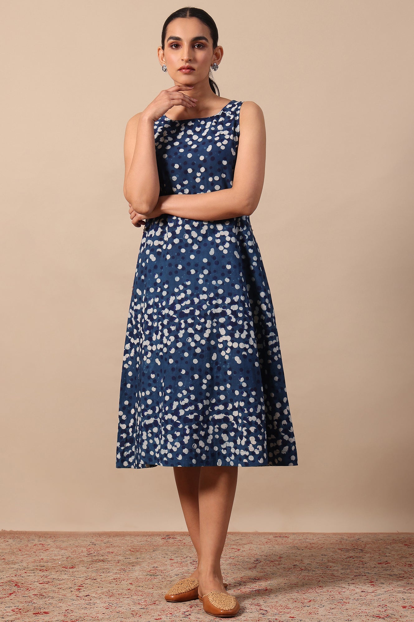 Polka Print Flared Pure Cotton Dress