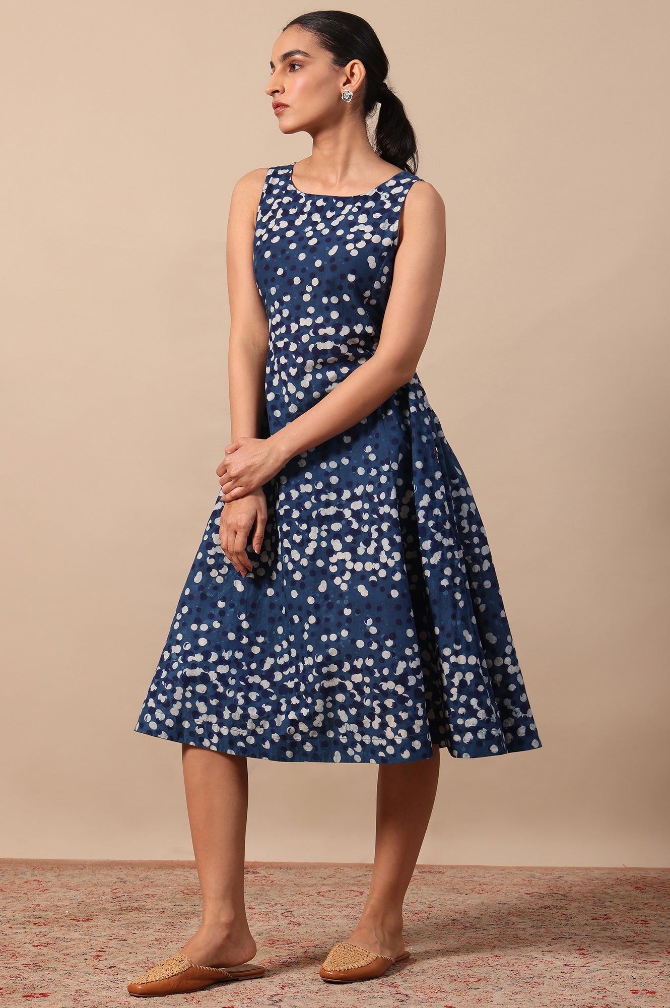 Polka Print Flared Pure Cotton Dress