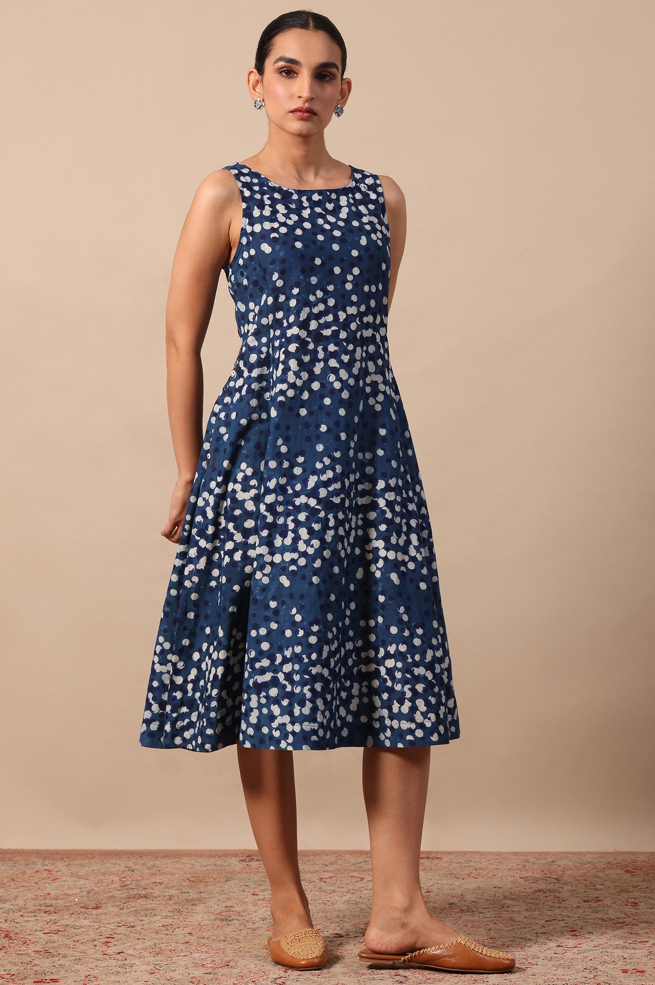 Polka Print Flared Pure Cotton Dress