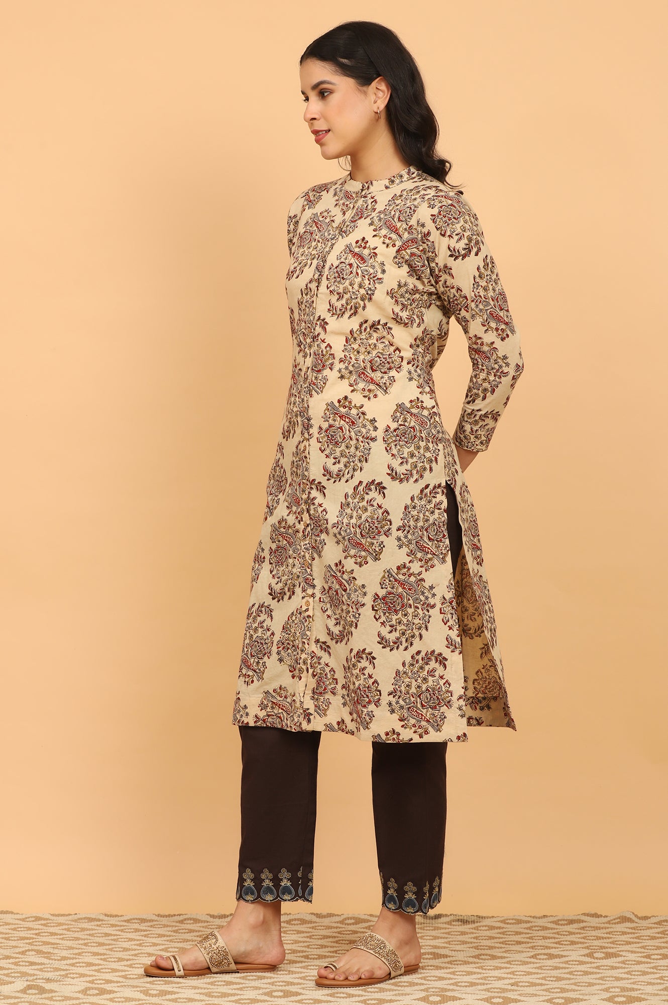 Light Beige Kalamkari Print Shirt Kurta
