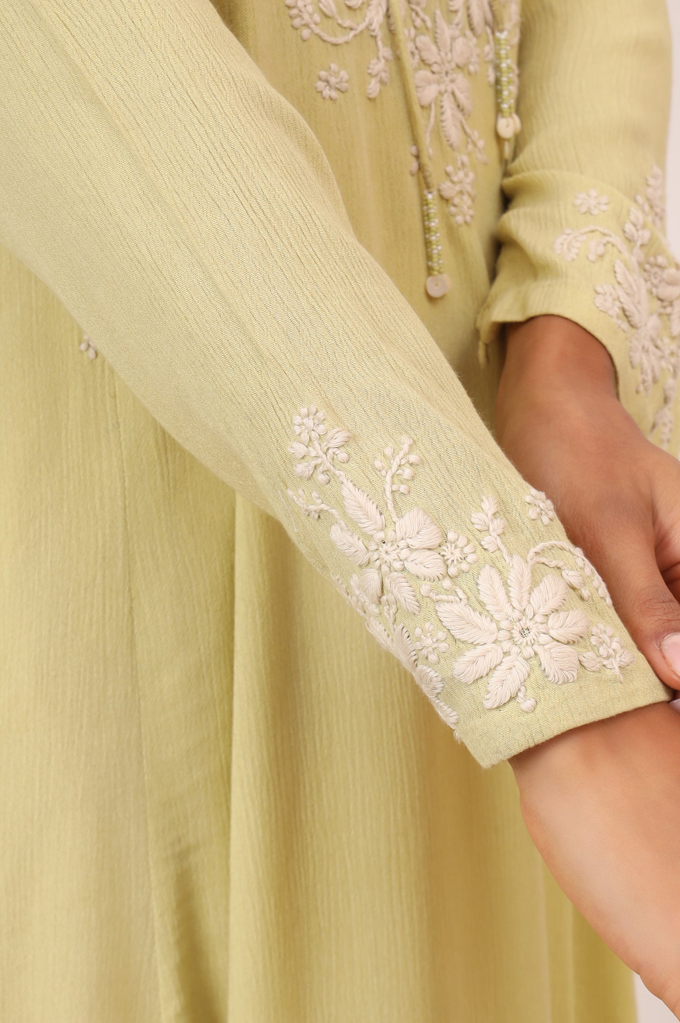 Yellow Chikankari Kurta in Fluid Rayon Crepe